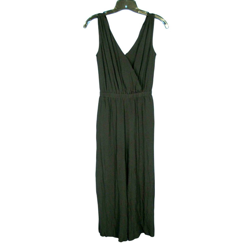 MADEWELL Black Crepe SLEEVELESS Surplice Bust WIDE LEG Cropped JUMPSUIT sz XXS